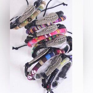 Dozen Pack Leather Angel Wing Aztec Macrame Wrap Bracelets Wholesale